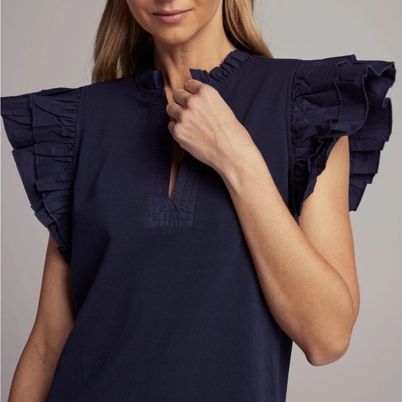 Sundays Black Ruffled Flutter Sleeve Blouse Size Large - Picture 1 of 6